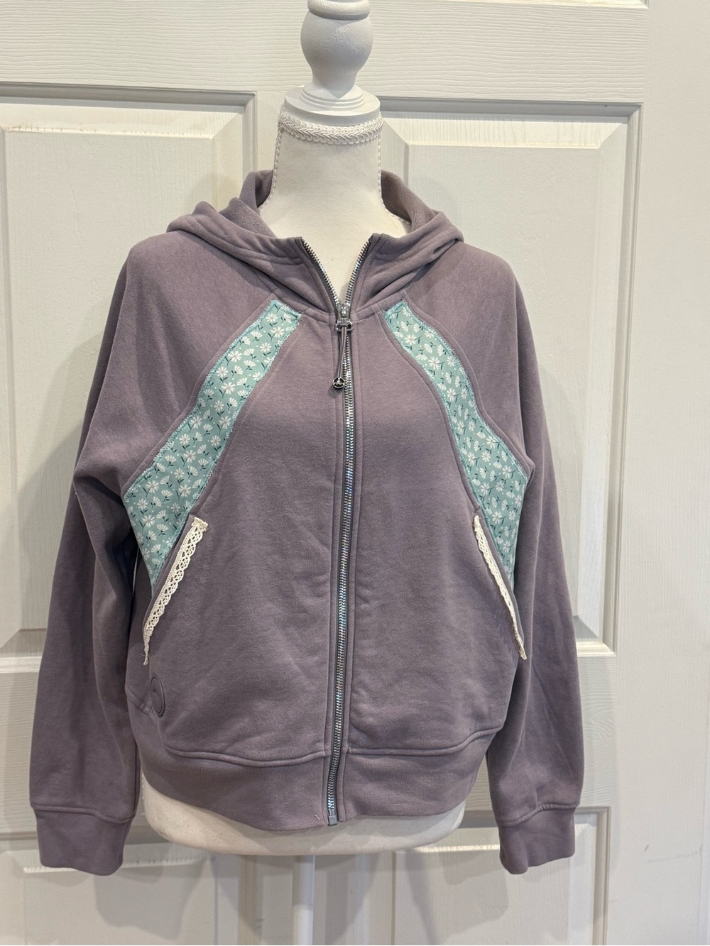 Handmade Upcycled Lilac Zip Hoodie | Patchwork Sunrise Small - Picture 10 of 11